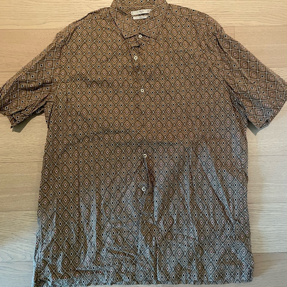 Mango Man Tan Patterned Shirt -XL